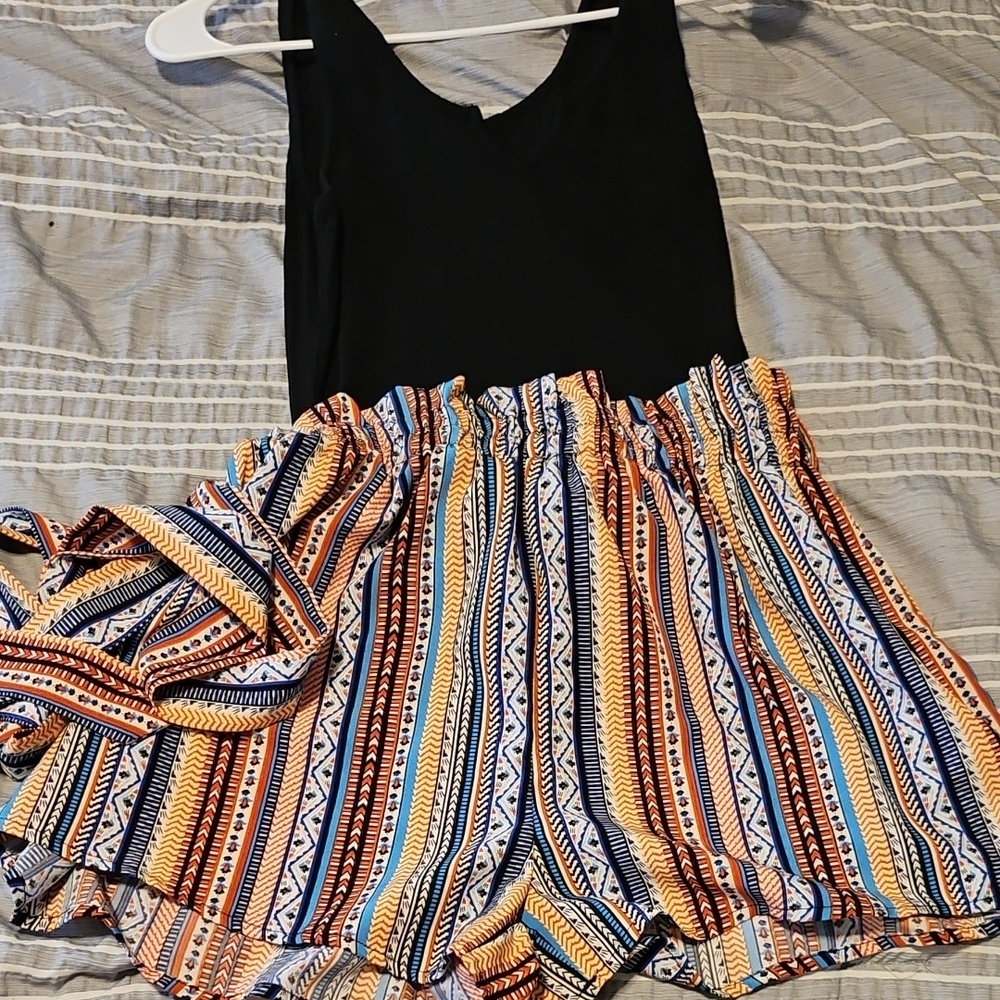 SHEIN Black and Multicolor Patterned Romper